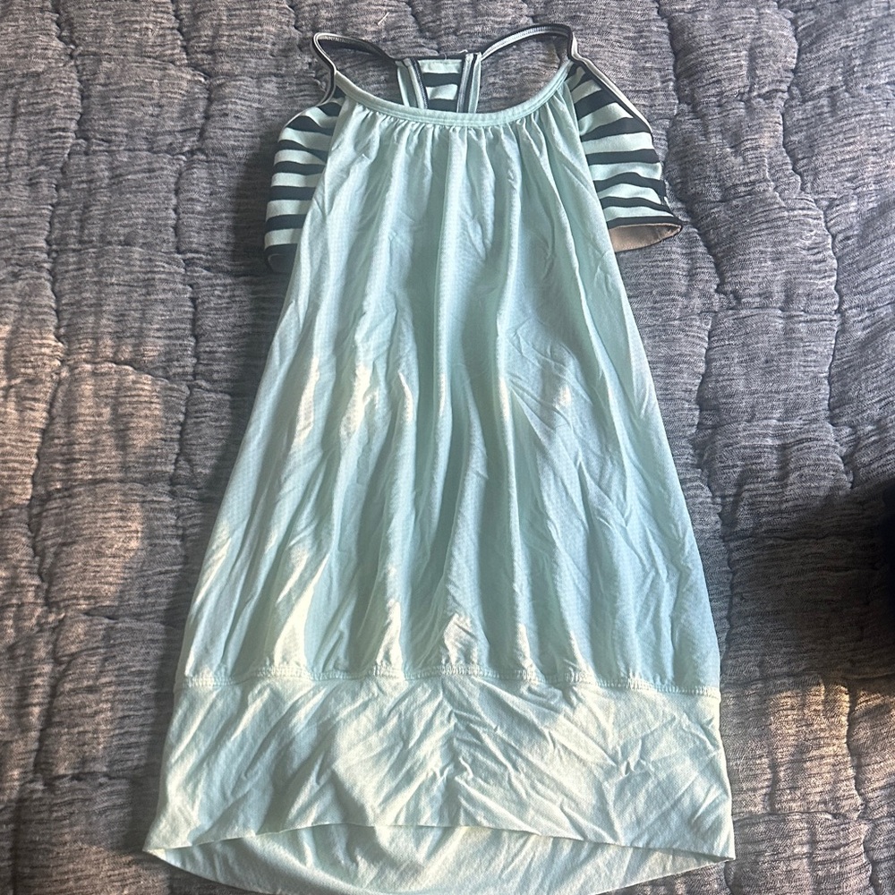 Lululemon Light Aqua Tank Dress with Striped Sleeves
